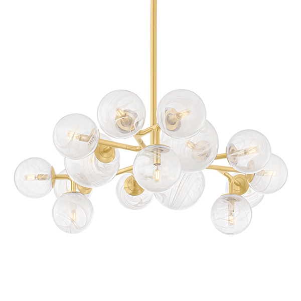 【CORBETT】アメリカ・ガラスシェード バブルシャンデリア「Glasgow」15灯 ゴールド（W1169×H318mm）