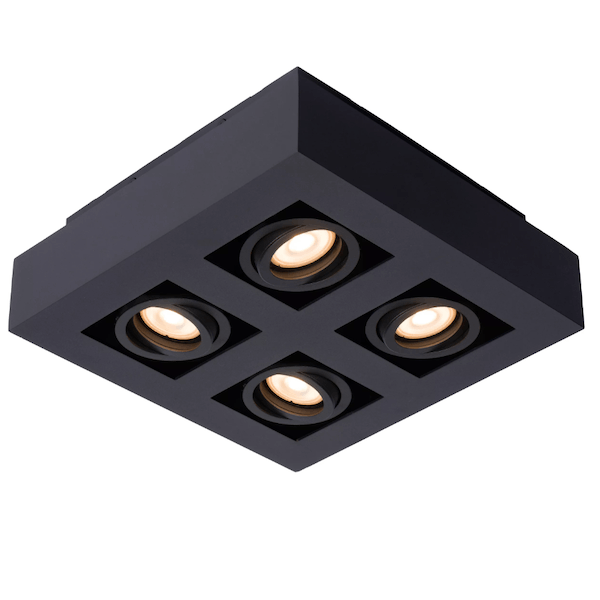 【LUCIDE】ベルギー デザイン照明 シーリングライト「XIRAX」Black 4灯（W250×D250×H88mm）