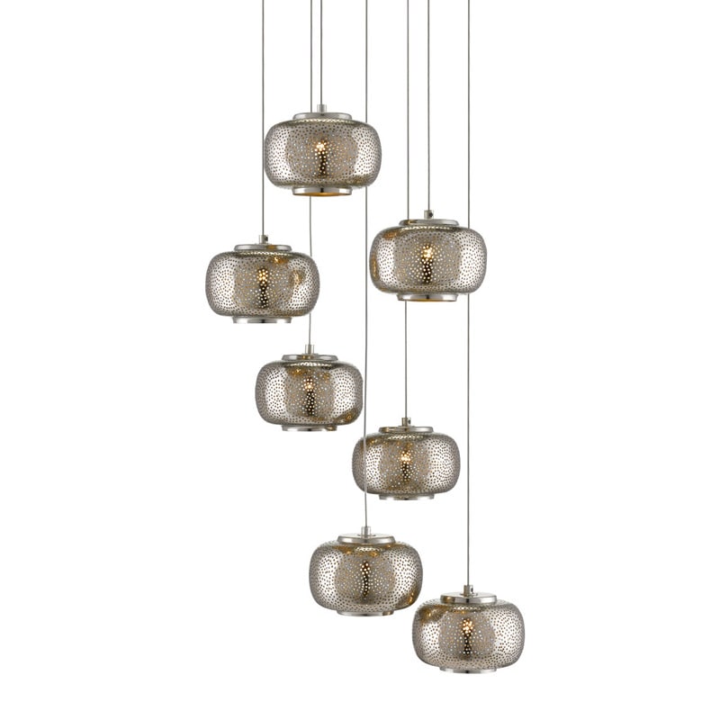 【CURREY】アメリカ・シーリングペンダントライト 7灯「Pepper」シルバー（φ361×H457mm）