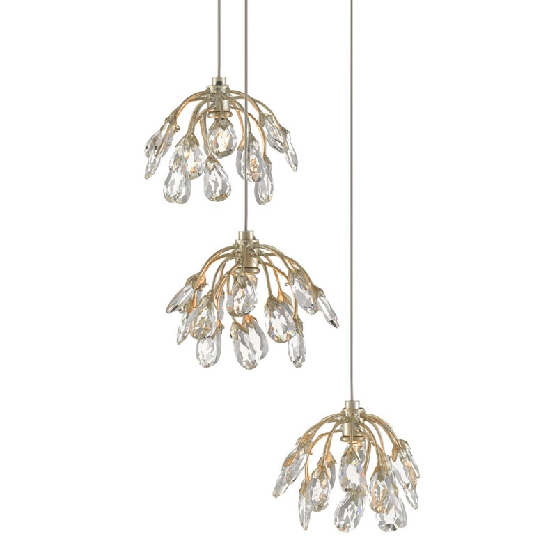 【CURREY】アメリカ・クリスタルペンダントライト 3灯「Crystal Bud」シルバー（φ342×H381mm）