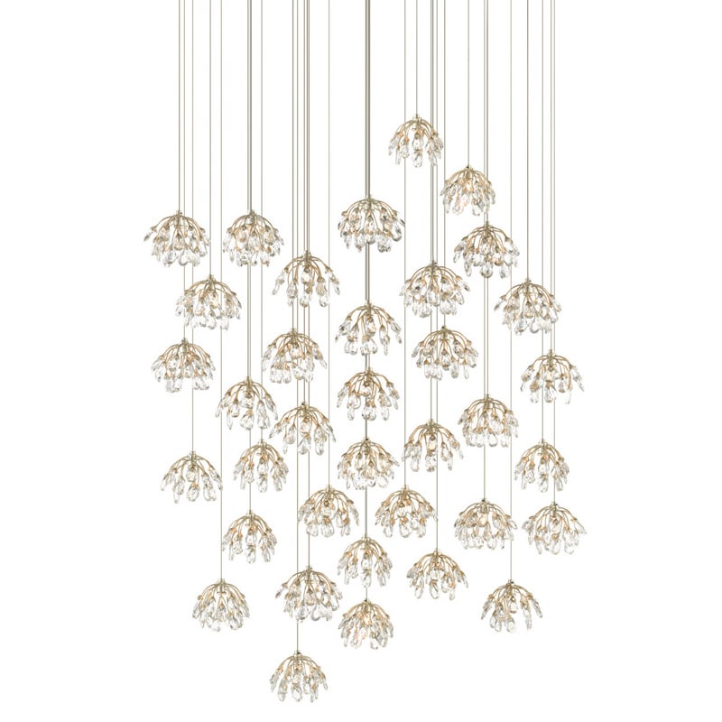 【CURREY】アメリカ・クリスタルシーリングペンダントライト 36灯「Crystal Bud」シルバー（φ990×H381mm）
