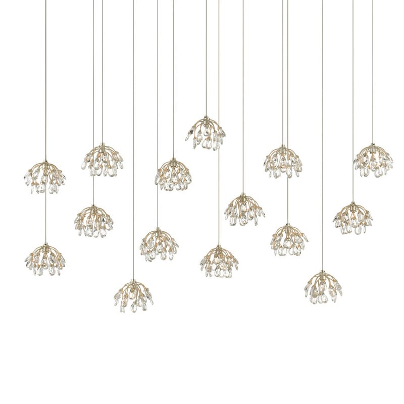 【CURREY】アメリカ・クリスタルシーリングペンダントライト 15灯「Crystal Bud」シルバー（W1270×D355×H381mm）