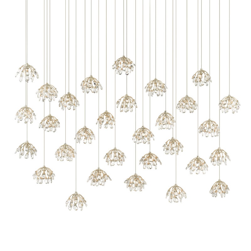 【CURREY】アメリカ・クリスタルシーリングペンダントライト 30灯「Crystal Bud」シルバー（W1422×D508×H381mm）