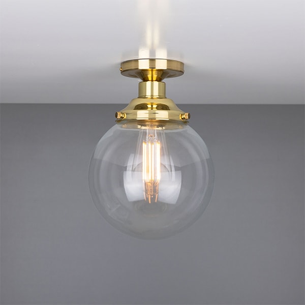【Mullan】アイルランド「Riad Clear Glass Globe Flush Ceiling Light」ガラスシェードシーリングライト　1灯・6色（Φ200×H270mm）