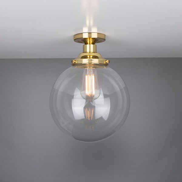 【Mullan】アイルランド「Riad Clear Glass Globe Flush Ceiling Light」ガラスシェードシーリングライト　1灯・6色（Φ250×H320mm）