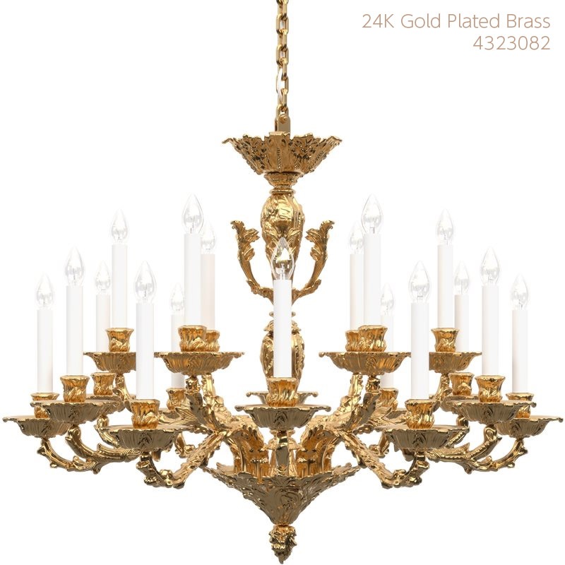 【Preciosa】「Louis M」シャンデリア 18灯 24kゴールド（W980×H780mm）