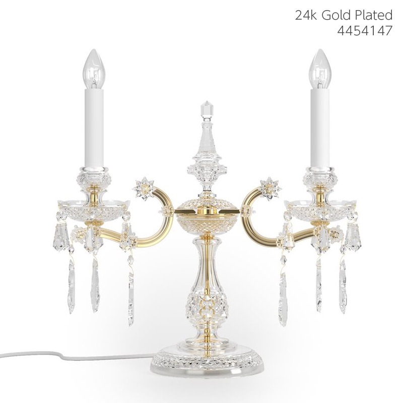 【Preciosa】「Maria Theresa」クリスタルテーブルライト 2灯 24kゴールド（W450×D170×H490mm）