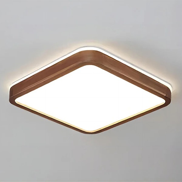 【リーズナブル】デザイン照明　モダンウッドシーリングライト　スクエア　ブラウン（W400／500mm） 