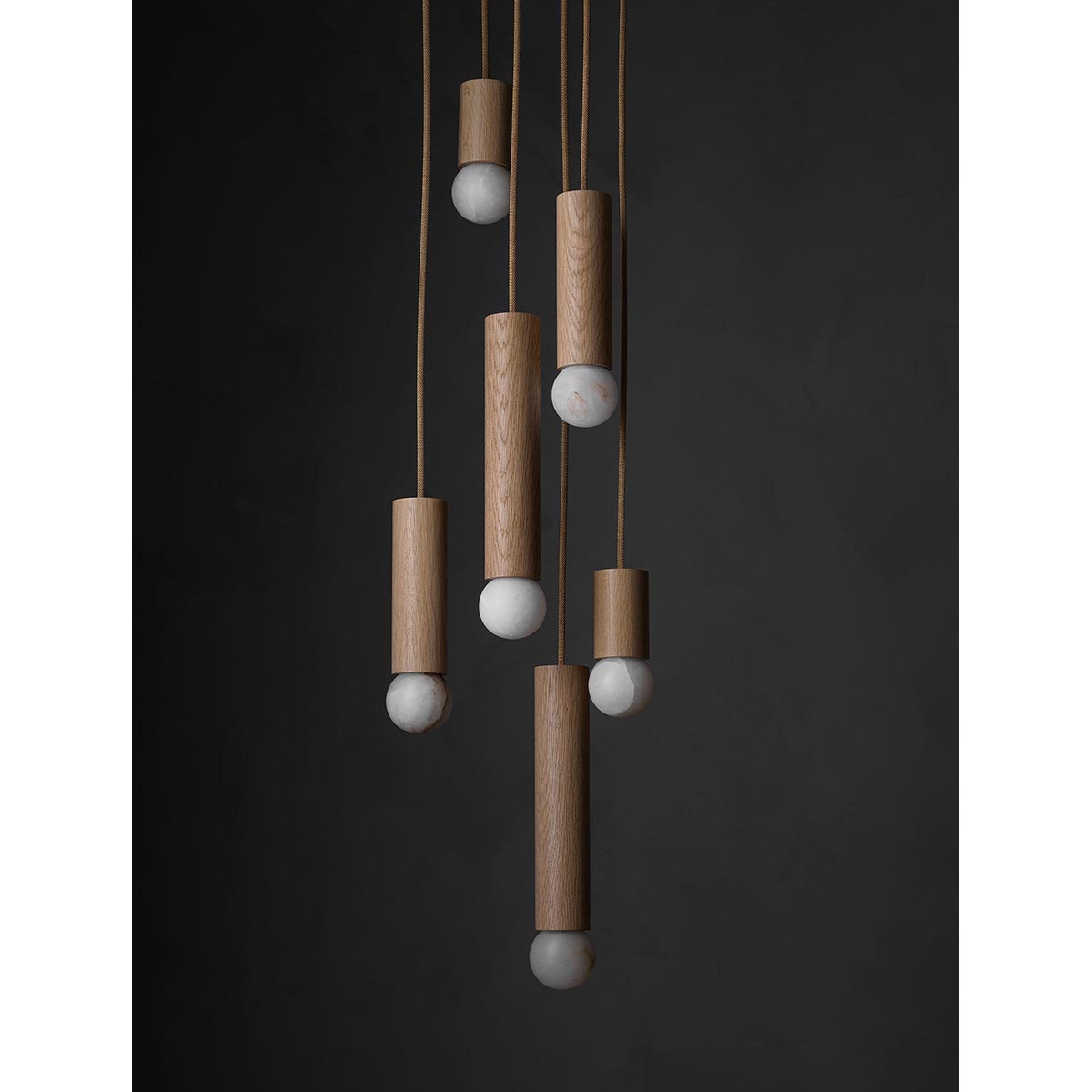 【ALLIED MAKER】 アメリカ・インテリア照明「Wood Cylinder 6」ペンダントライト 6灯 カスタムカラー (W356×D242mm)