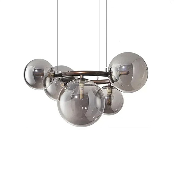 【リーズナブル】デザイン照明　ガラスボールシェードペンダントライト　5灯・4色（φ560mm） 