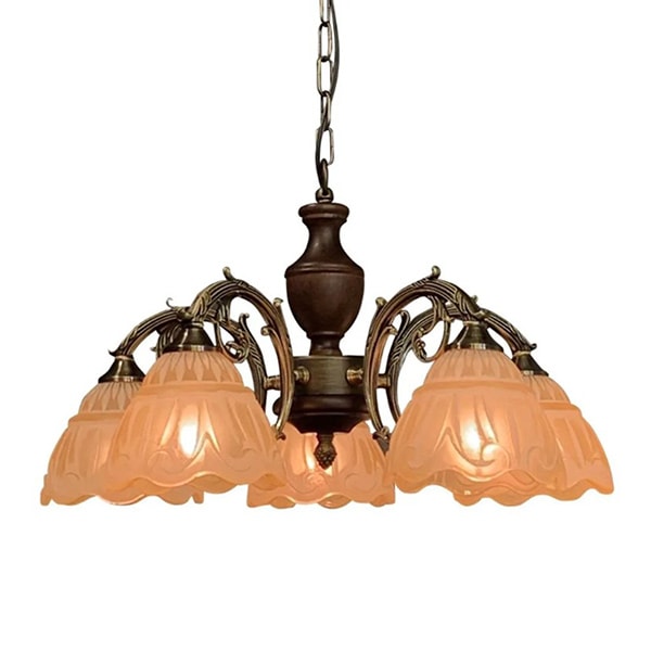 アンティーク調　ガラスシェードシャンデリア　アンバー（φ520×H300mm）