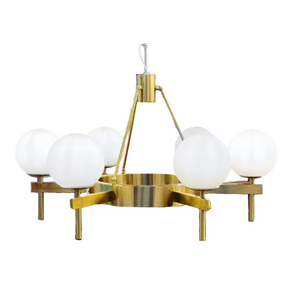 【4台在庫有！】特価品！ガラスボールシェード照明　シーリングペンダントライト　ゴールド（φ700×H500mm）