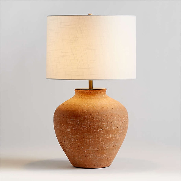 アメリカ・デザイン照明　ファブリックドラムシェードテーブルライト「Corfu」Terracotta・1灯（φ420×H676mm）