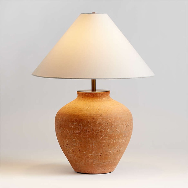 アメリカ・デザイン照明　ファブリックテーパーシェードテーブルライト「Corfu」Terracotta・1灯（φ546×H676mm）