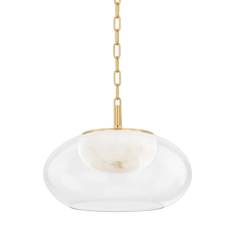 【HUDSON VALLEY】アメリカ・デザイン照明 LEDペンダントライト・アラバスター「MOORE」1灯 ゴールド（φ430×H318mm）