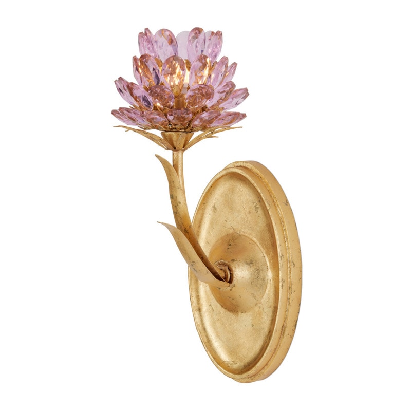 【CURREY】アメリカ・デザイン照明 クリスタルウォールライト 1灯「Marilee」ピンク×ゴールド（W120×D160×H330mm）