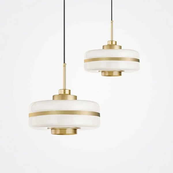 【リーズナブル】デザイン照明　モダンガラスシェードペンダントライト　ゴールド（φ300×H340mm） 