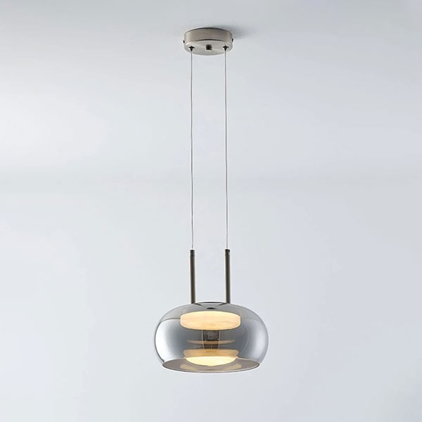 【リーズナブル】デザイン照明　モダンガラスシェードペンダントライト　グレー（φ200×H90mm） 