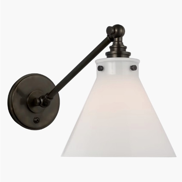 【Visual Comfort】アメリカ・ウォールライト「Parkington Single Library Wall Light」1灯 ブロンズ／ホワイト（W203×D432×H229mm）
