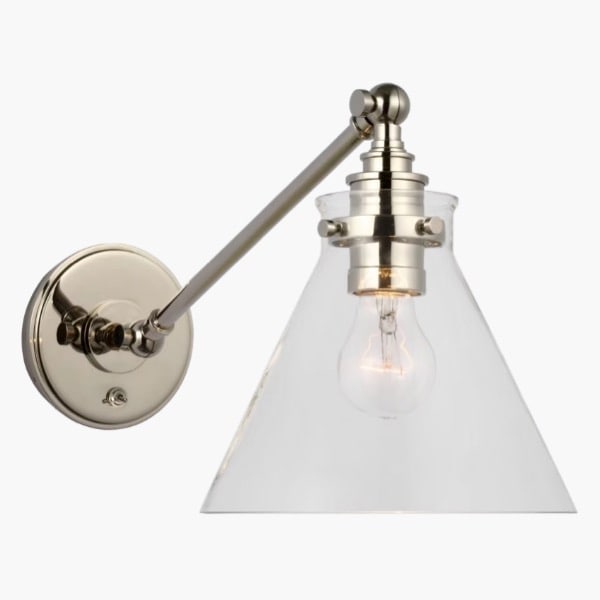 【Visual Comfort】アメリカ・ウォールライト「Parkington Single Library Wall Light」1灯 シルバー／クリア（W203×D432×H229mm）