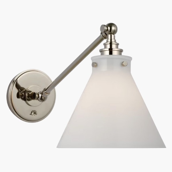 【Visual Comfort】アメリカ・ウォールライト「Parkington Single Library Wall Light」1灯 シルバー／ホワイト（W203×D432×H229mm）