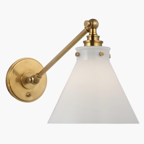 【Visual Comfort】アメリカ・ウォールライト「Parkington Single Library Wall Light」1灯 ゴールド／ホワイト（W203×D432×H229mm）
