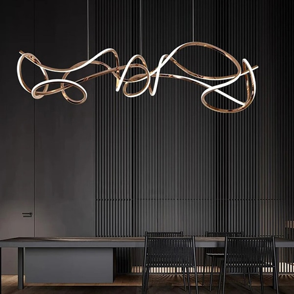 【1台在庫有！】デザイン照明　モダンLEDペンダントライト　ローズゴールド（W1300mm）