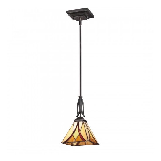 【QUOIZEL】アメリカ・デザイン照明 ティファニースタイル・ミニペンダントライト 1灯「Asheville」ブロンズ（W170×D170×H290mm）