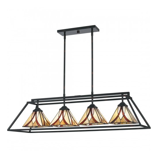 【QUOIZEL】アメリカ・デザイン照明 ティファニースタイル・アイランドライト 4灯「Asheville」ブロンズ（W1060×D350×H290mm）