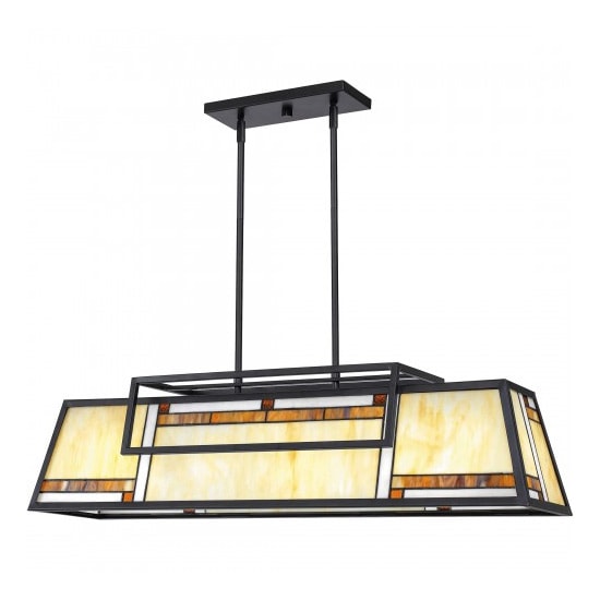 【QUOIZEL】アメリカ・デザイン照明 ティファニースタイル・アイランドライト 4灯「Atwater」マットブラック（W970×D260×H260mm）