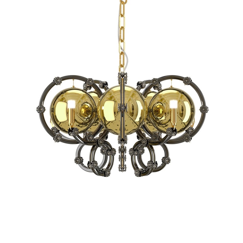 【Preciosa】「King S」シャンデリア 5灯 ブラック×ゴールド（φ630×H380mm）