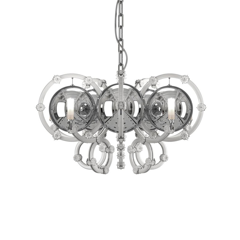 【Preciosa】「King S」シャンデリア 5灯 ホワイト×クローム（φ630×H380mm）