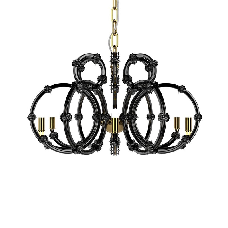 【Preciosa】「Venus S」シャンデリア 6灯 ブラック×ゴールド（φ650×H370mm）