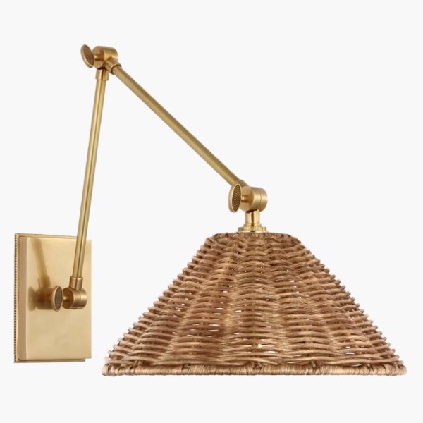 【Visual Comfort】アメリカ・ウォールライト「Wimberley Double Library Wall Light」1灯 ゴールド・ナチュラル（W254×D381〜533×H279〜305mm）