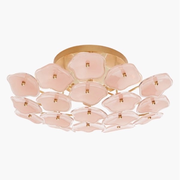 【Visual Comfort】アメリカ・デザイン照明 フラッシュマウント「Leighton Medium Flush Mount」3灯・ゴールド・ピンク（W457×H152mm）