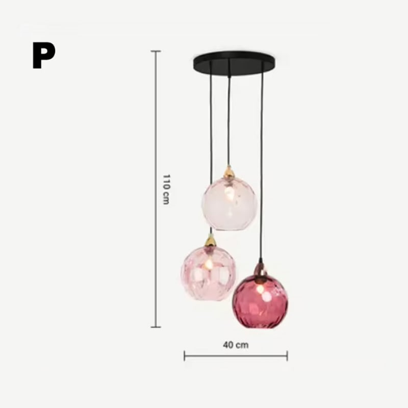 デザイン照明 LED ガラスカラーシェードシーリングライト 3灯（φ400×H1100mm）全5種