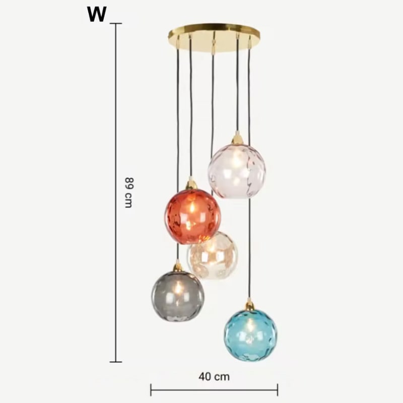 デザイン照明 LED ガラスカラーシェードシーリングライト 5灯（φ400×H890mm）