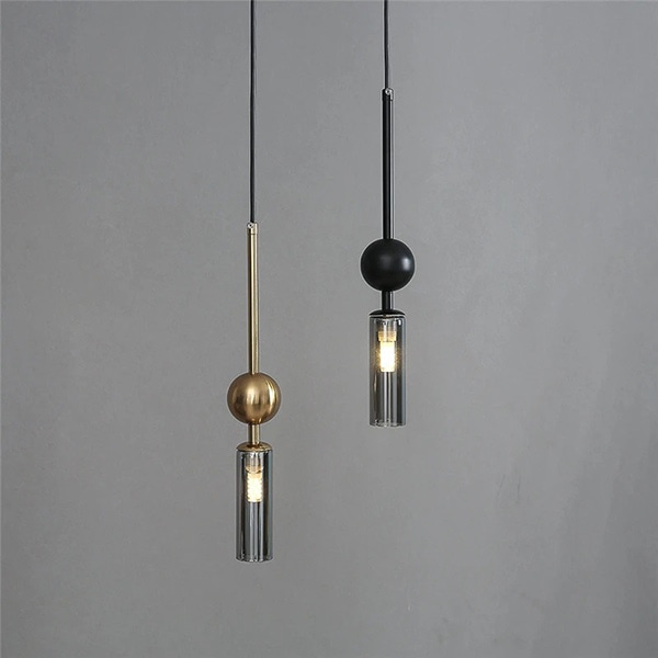 【法人様・店舗様限定】デザイン照明　ガラスシェードペンダントライト　1灯・スモークグレー（φ40×H350mm）