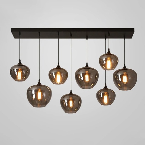 デザイン照明　ガラスシェードペンダントライト　ブラック・8灯（W1000mm）