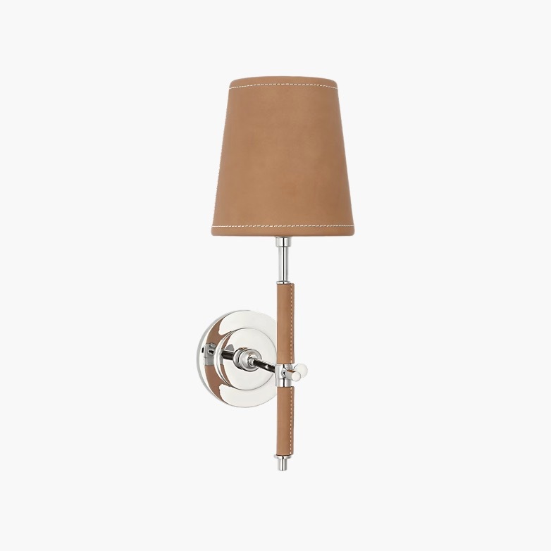 【Visual Comfort】アメリカ・ウォールライト「Bryant Wrapped Sconce」1灯・シルバー・レザー（W127×D203×H356mm）