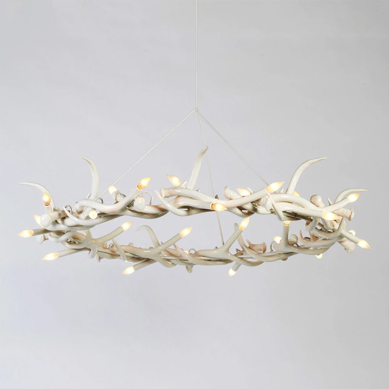 【Roll & Hill】アメリカ・デザイン照明 「Superordinate Antler-27 Antler Ring」27本の角 リング型シャンデリア 27灯 ホワイト（φ1370×H270mm）