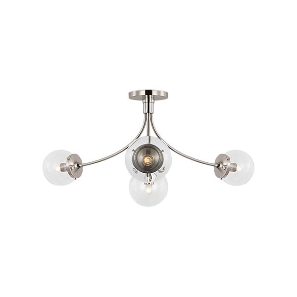 【Visual Comfort】アメリカ・デザイン照明 セミフラッシュ「Prescott Large Semi-Flush Mount」4灯・シルバー・クリア（W711×H356mm）