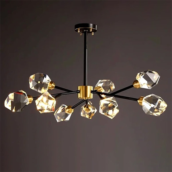 デザイン照明 モダンクリスタルシーリングライト ブラック（W690