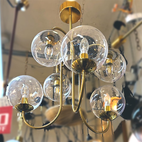 【数量限定セール！40％引き】【5台在庫有！】インテリア照明 モダンガラスボールシェード照明 6灯 ゴールド （W790×H630mm）