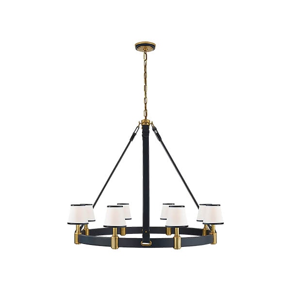 【Visual Comfort】アメリカ・デザイン照明 ペンダントライト「Riley Large Ring Chandelier」8灯　ブルー・ゴールド（W1194×H1016mm）