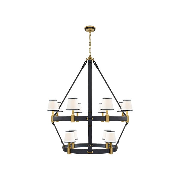 【Visual Comfort】アメリカ・デザイン照明 ペンダントライト「Riley Large Two Tier Chandelier」12灯　ブルー・ゴールド（W1143×H1372mm）