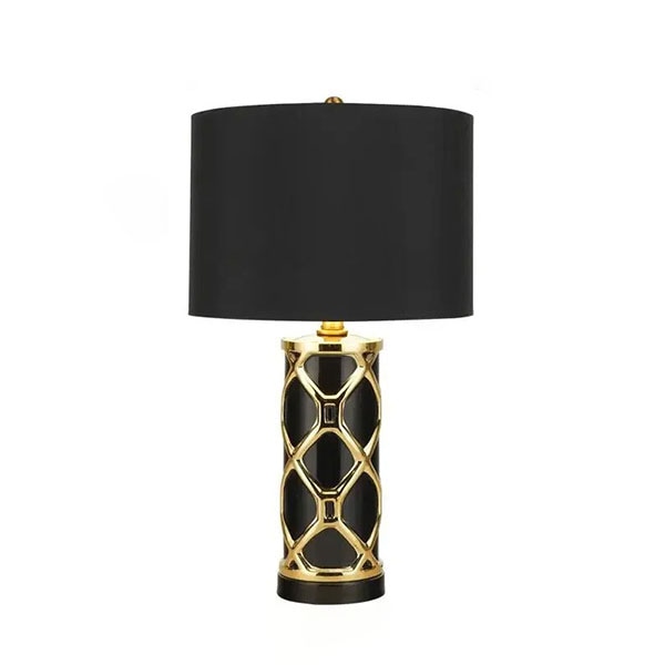 デザイン照明　モダンファブリックシェードテーブルライト　ブラック（φ330／385mm）