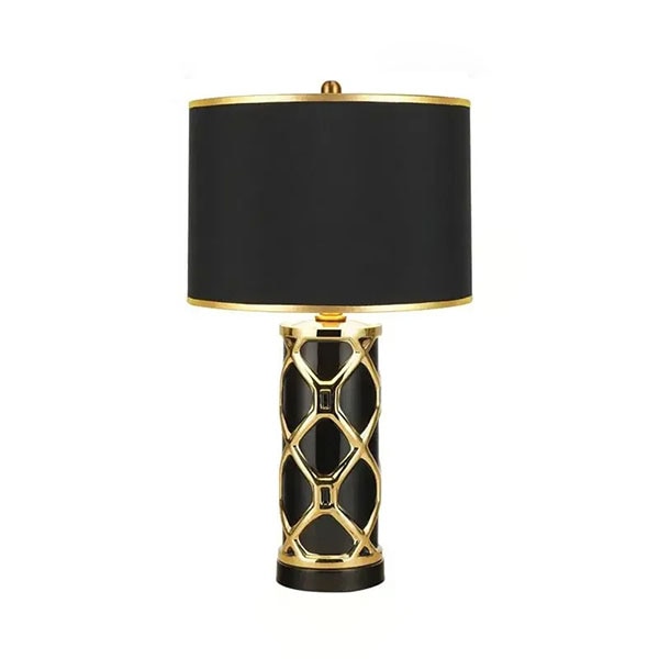 デザイン照明　モダンファブリックシェードテーブルライト　ブラック（φ330／385mm）