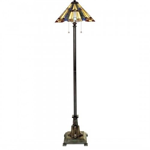 【QUOIZEL】アメリカ・デザイン照明 アートガラス フロアライト 2灯「Inglenook」ブロンズ（W430×D430×H1570mm）