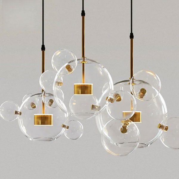 デザイン照明　ガラスボールシェードペンダントライト　ワイドタイプ・ゴールド・14～35灯（φ100～300mm）